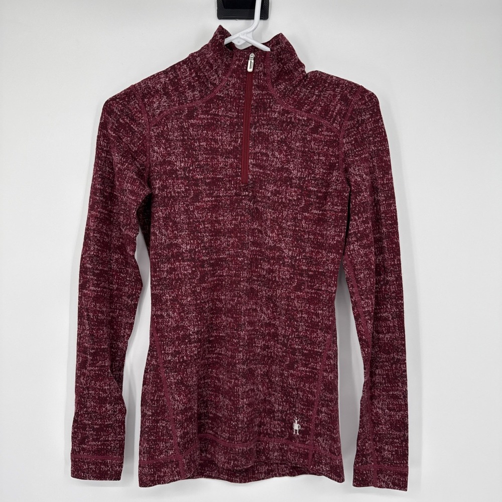 Smartwool Merino Wool 1/4 Zip Base Layer Hiking Geometric AOP Red Women's Small